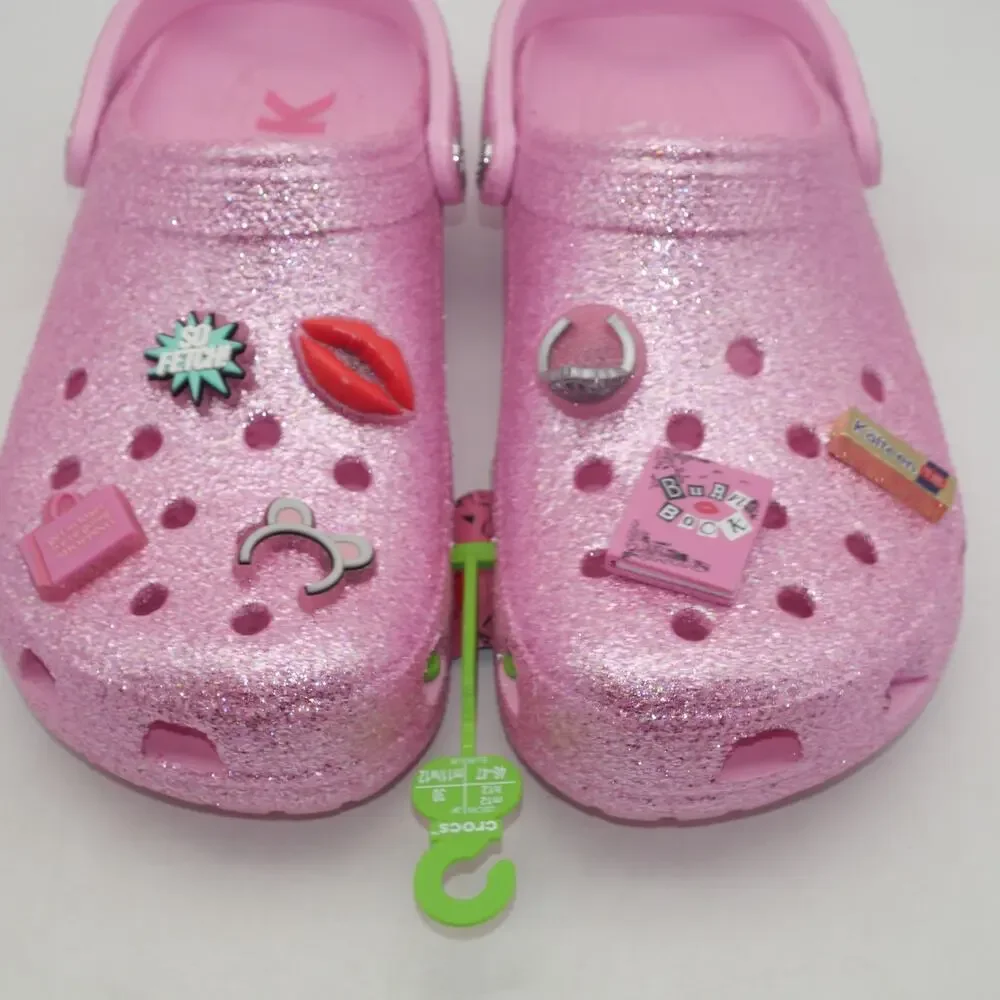New Crocs Mean Girls Classic Clogs Sandals Pink Glitter Men's 12 Women's 14 - Picture 7 of 13
